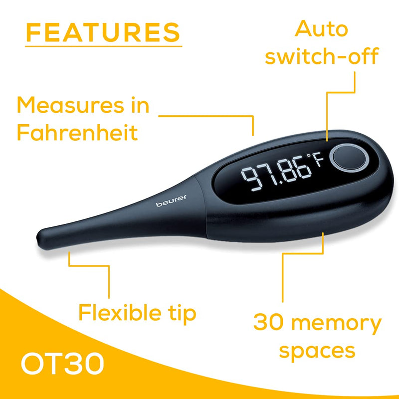 [Australia - AusPower] - Beurer Ovulation Tracking Basal Body Thermometer for Natural Family Planning, Basal Thermometer for Ovulation with App and Bluetooth, OT30 
