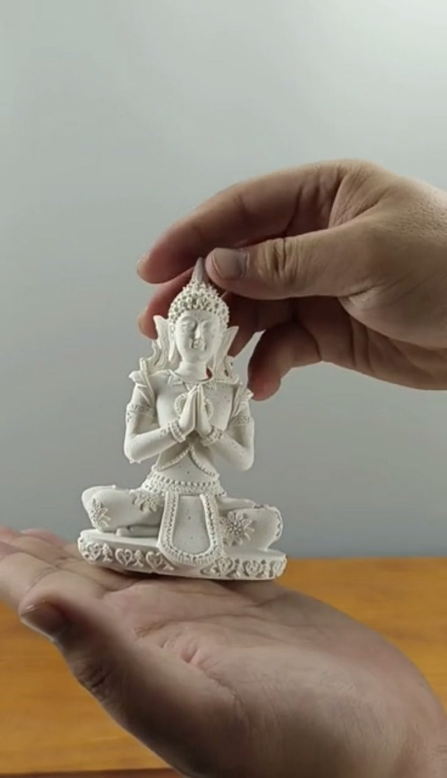 HYFAN Mini Sandstone Buddha Yoga Meditation Statue Harmonious Figurine Collectible Craft Feng Shui Sculpture Decor for Home Office Shelf Desktop (White 2 White 2