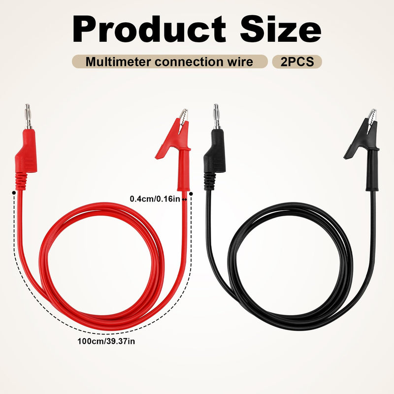 [Australia - AusPower] - 2pcs Small Multimeter Banana Plug to Crocodile Alligator Clip Test Power Probe, 4mm Stackable Test Lead Cable 1m Long Wire for Electrical Testing 1000V 10A Multimeter 