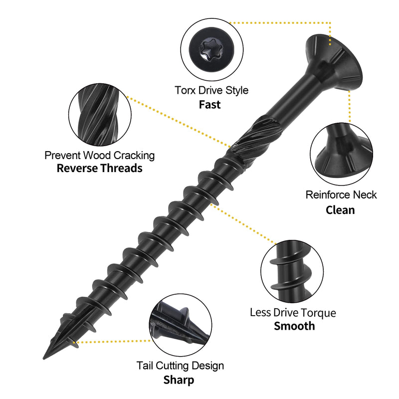 [Australia - AusPower] - Deck Screws 3 inch,Heavy Duty Exterior Wood Screws,Torx Drive Head Deck Screw Black Rust Resistant Epoxy Coated,Long Outdoor Decking Screws with Star Bit,for Fence,Timber(60pcs) 3" 