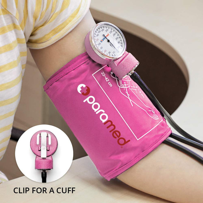 [Australia - AusPower] - PARAMED Aneroid Sphygmomanometer – Manual Blood Pressure Cuff with Universal Cuff 8.7-16.5" and D-Ring – Carrying Case in The kit – Pink – Stethoscope Not Included 