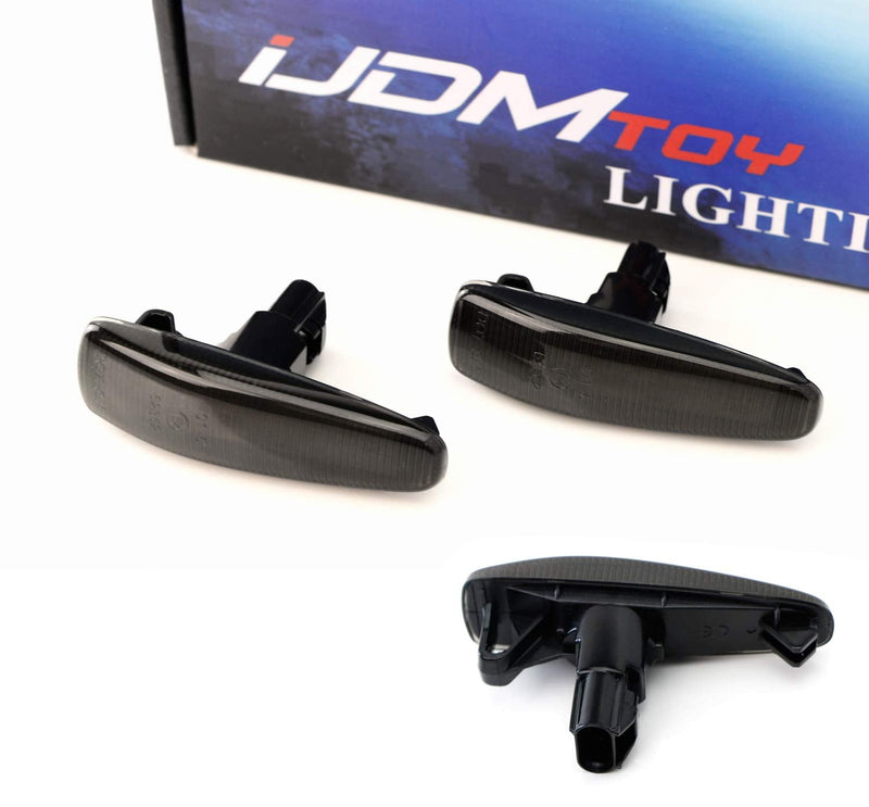 iJDMTOY Smoked Sequential Blink Amber LED Side Marker Light Assembly Compatible With Mitsubishi Lancer Evo X Mirage Outlander Sport, Powered by 36-SMD LED, Replace OEM Sidemarkers Smoked Lens Amber Sequential LED