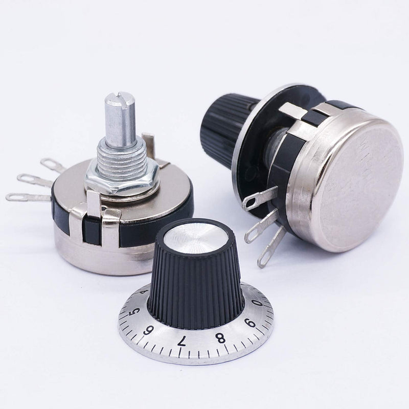 [Australia - AusPower] - TWTADE / 2pcs Single Turn Rotary Carbon Linear Variable Potentiometer + 2pcs Knob WTH118-2W 10K Ohm 