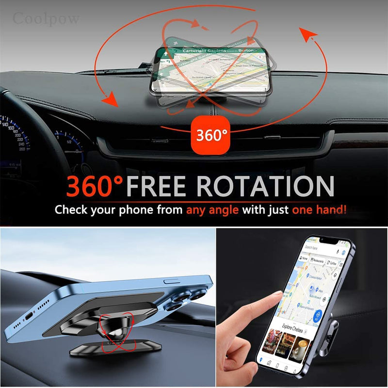 [Australia - AusPower] - 【2-PACK】Magnetic Phone Holder for Car Dash [ Super Magnet ] [ 4 Metal Plate ] Car Mount for Iphone Magnetic Car Mount for Cell Phone [ 360° Rotation ] Universal Dashboard Carmount Magnetic Phone Mount Black 