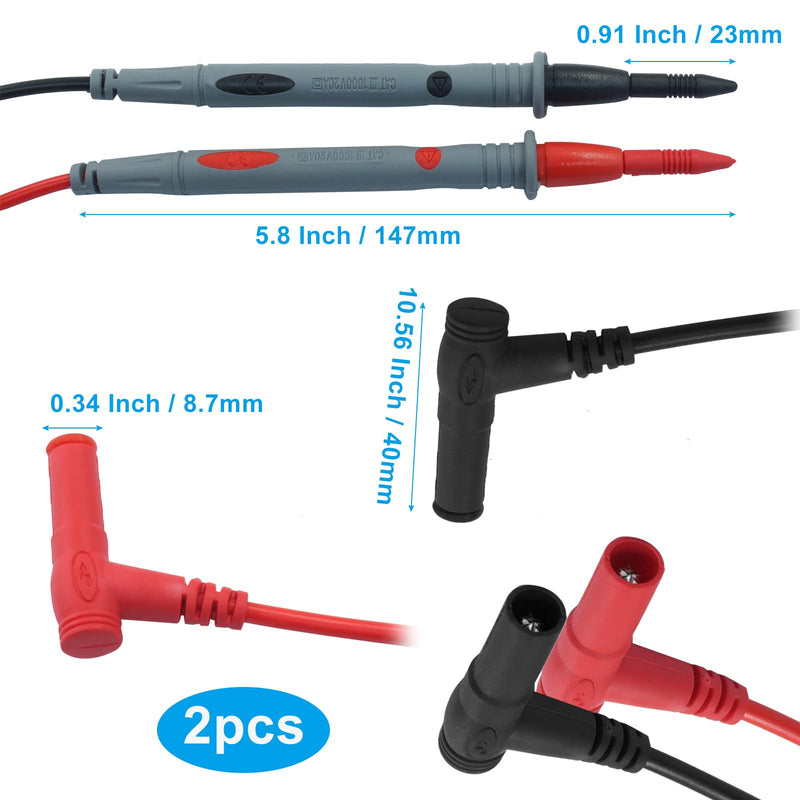 [Australia - AusPower] - 2 Pack Multimeter Test Leads Banana Plug 1000V 20A High Voltage Test Probes, Flexible Wire for Electronics, Appliances, Automotive and Industrial Testing(Red and Black) 2 