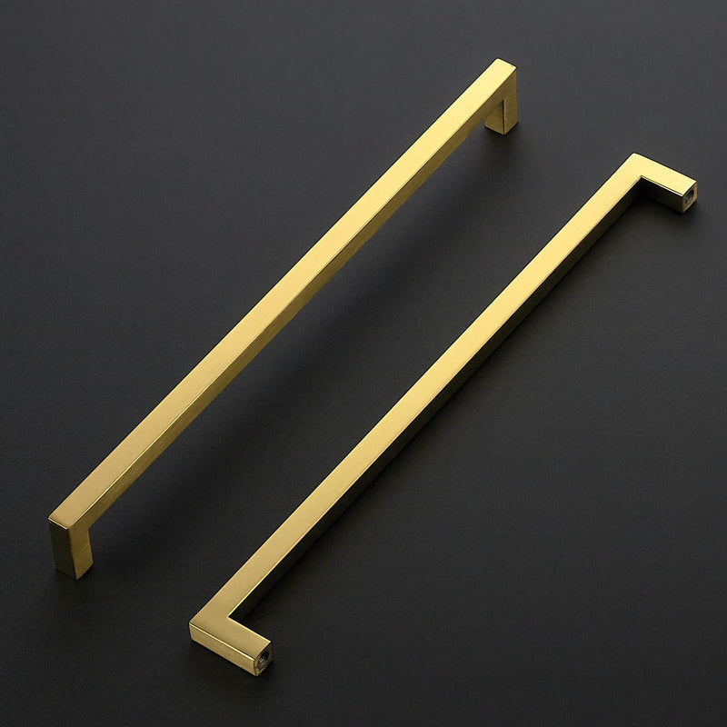 Ravinte 5 Pack Gold Cabinet Pulls 12-3/5 Inch Brushed Brass Kitchen Cabinet Handles Gold Square Kitchen Hardware for Drawer Pulls Come with Screwdriver 12-3/5 In Hole Center
