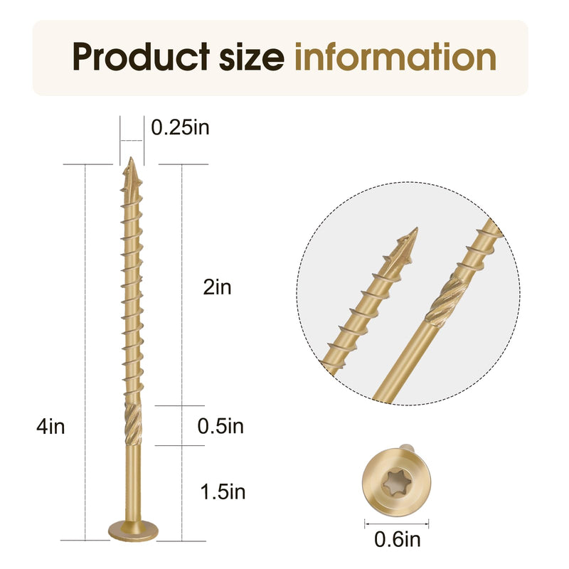 [Australia - AusPower] - #14×4 Inch Lag Screws,50pcs Structural Wood Screws,Heavy-Duty Outdoor Deck,Construction,Timber,Framing Screws,Rust Resistant Bronze Ceramic Coating,Torx Bit Included #14 x 4" 50 