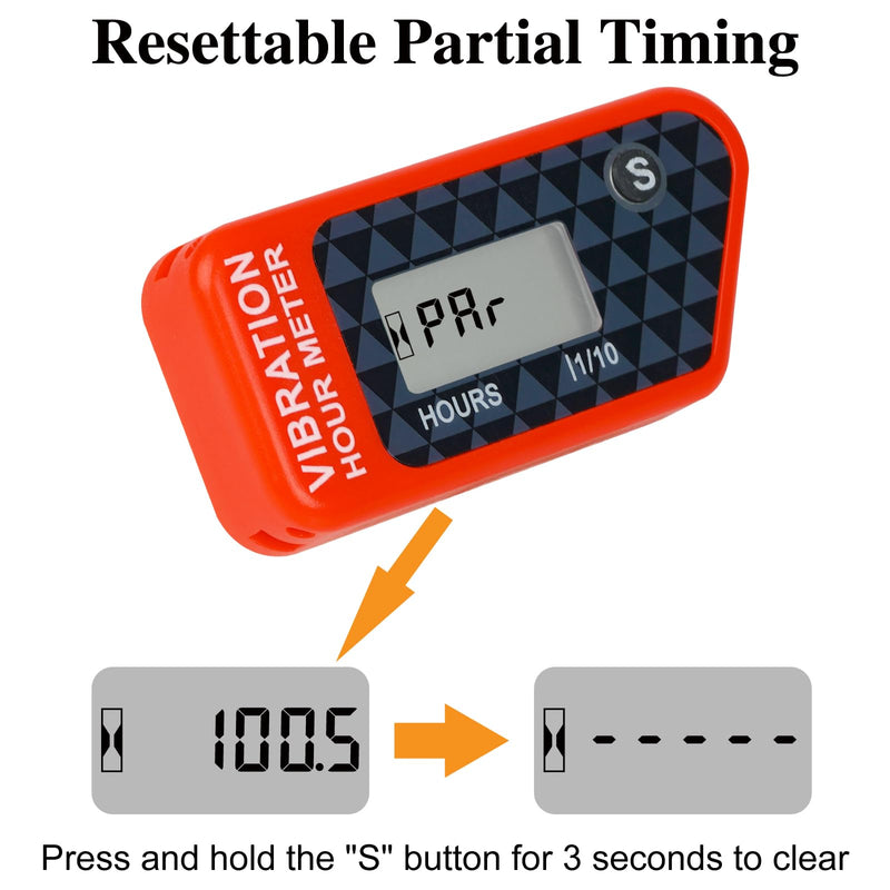 LCD Digital Hour Meter Gauge Vibration Activated,Waterproof Design,for All Vibrating Machine,Air Compressor,Generator,Lawn Mower,Motorcycle,Chainsaw (Red) Red
