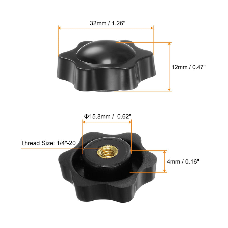 [Australia - AusPower] - 4pcs Star Knobs 1/4-20 Female Thread 32mm Head Plastic Non-Through Hole Brass Screw-in Clamping Handles Threaded Hand Knobs, Black 1/4-20 x 32mm 