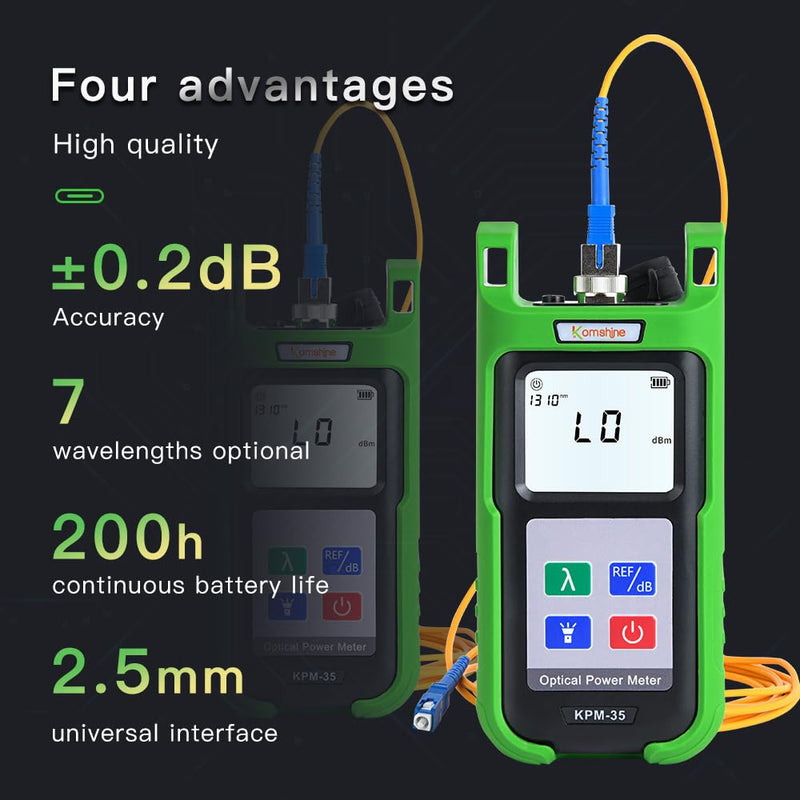 [Australia - AusPower] - -70+10dBm + 7 Wavelengths 850/980/1300/1310/1490/1550/1625nm LED Built in Optic Fiber Power Meter KomShine KPM-35 FTTX Cable Tester OPM with Automatic Calibration Support 