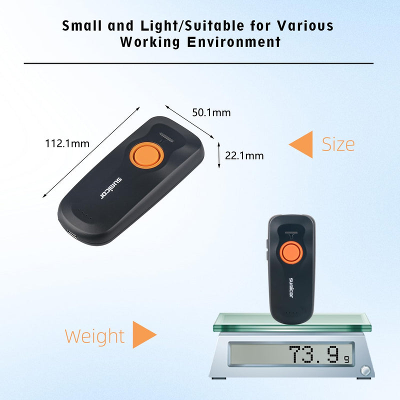 [Australia - AusPower] - Sumicor Wireless Barcode Scanner, Portable Mini Bluetooth Reader 1D Laser Scanner with Battery Level Indicator Small UPC Bar Code Scanner for Library Inventory 1D Mini Laser Orange 