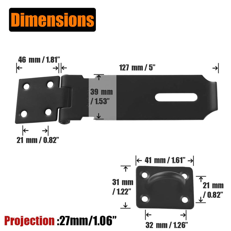 [Australia - AusPower] - JQK Door Hasp Latch Lock, 5 Inch 304 Stainless Steel Safety Packlock Clasp Thickness 1.9 mm, Matte Black 2 Pack, DL130-PB-P2 5Inch-Black 