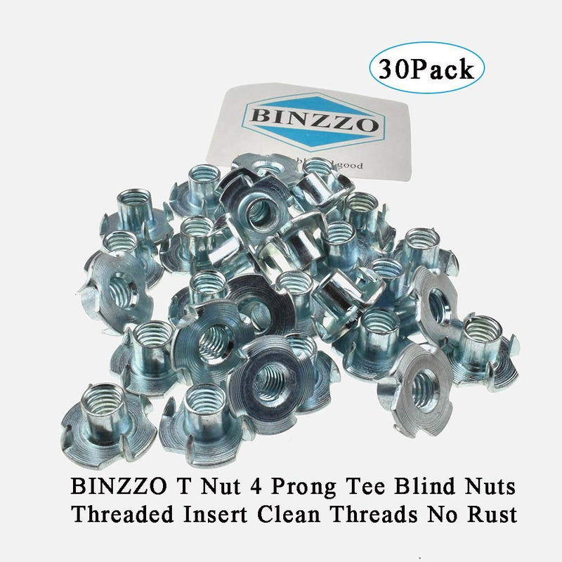 [Australia - AusPower] - M8 X 10mm T Nut 4 Prong Tee Blind Nuts Threaded Insert Clean Threads No Rust Carbon Steel Zinc Plated for Wood Rock Climbing Wall Holds Plywood Furniture Particle Board CNC Router 30 Pack M8-10(30Pack) 