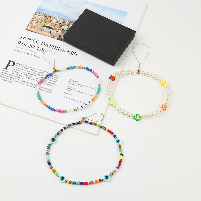 [Australia - AusPower] - Taouzi 6PCS Beaded Phone Lanyard Wrist Strap Face Beaded Phone Charm Fruit Star Pearl Rainbow Color Beaded Phone Chain Strap for Women Girls Style6-1 