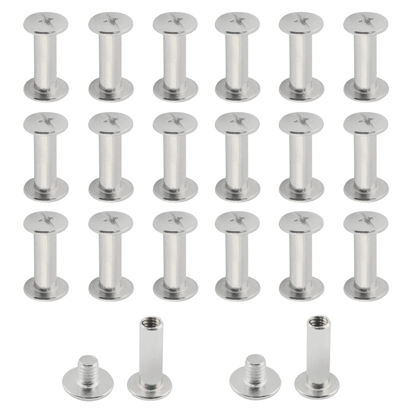 [Australia - AusPower] - Chicago Screw ZZLZX 20Sets 5mm X 15mm Nickel Plated Chicago Binding Screws, Round Cross Head Stud Screw Posts, Phillips Nail Rivet 