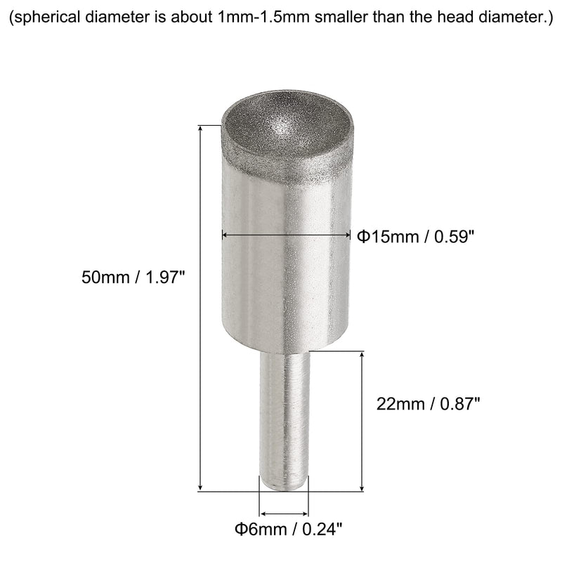 [Australia - AusPower] - uxcell Diamond Grinding Mounted Point, 15mm 600 Fine Grits Spherical Concave Head Bead Coarse Grinding Bit for Jade Amber Stone Beeswax Glass 