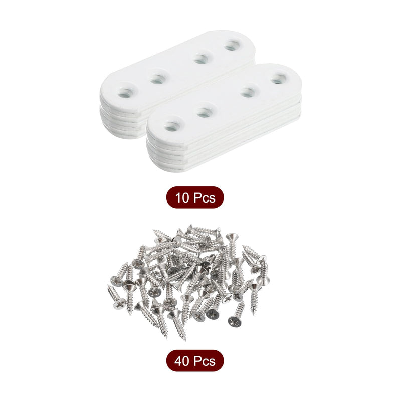 [Australia - AusPower] - uxcell 10Pcs Flat Straight Brackets, 55x5mm Iron Brace Plate for Wood Furniture Mending Repairing, White 10 