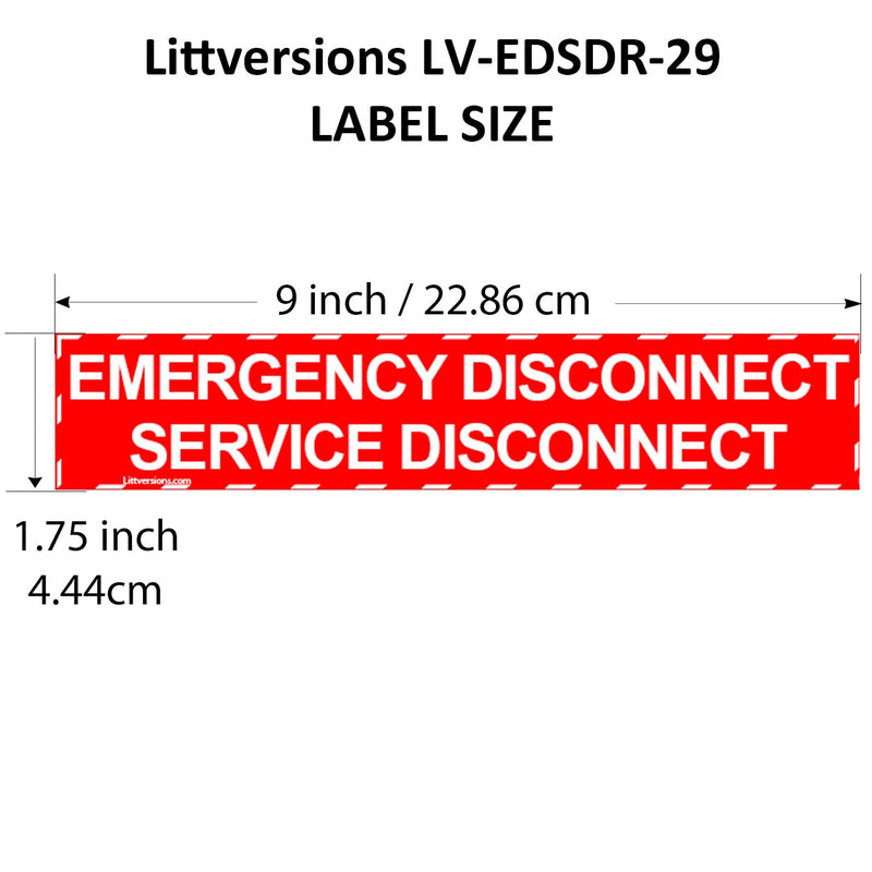 5 Pack Red 1-3/4"x 9" Emergency Service Disconnect Labels Decal Sign Notice Sticker Panel Heavy Duty Pressure Sensitive Vinyl Electrical lock out 44-944 NEC compliant White on Red 5 Pack