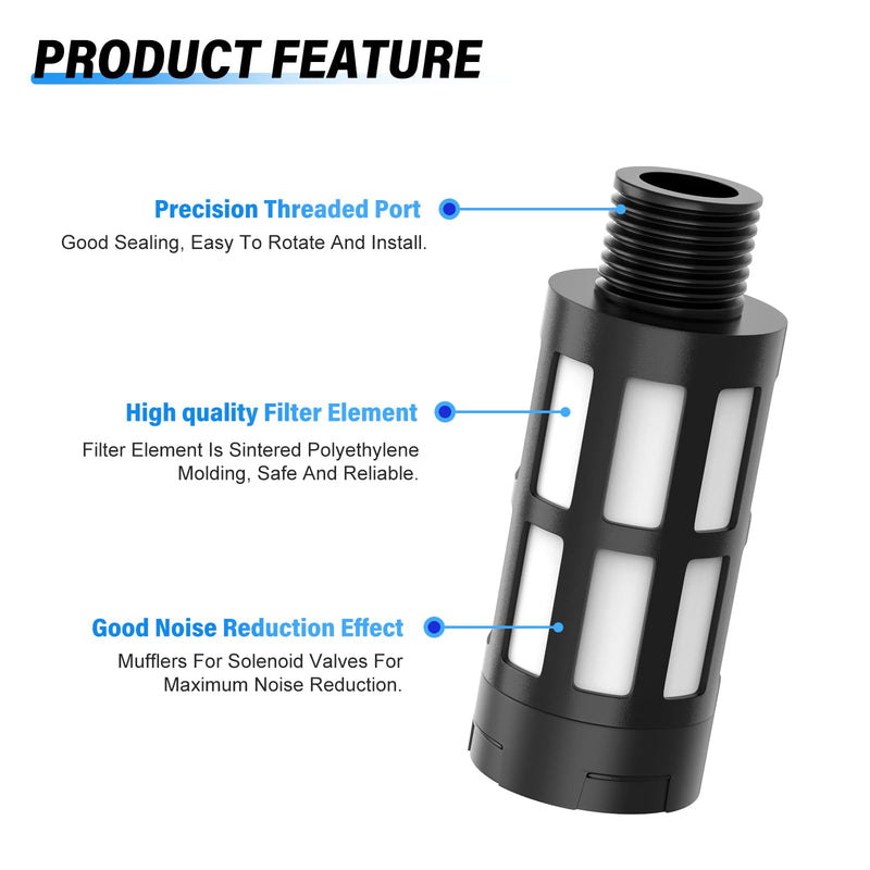 [Australia - AusPower] - TAILONZ PNEUMATIC 1/4" BSP Plastic Silencer Solenoid Valve Element Air Compressor Exhaust Muffler Fitting (Pack of 5) 