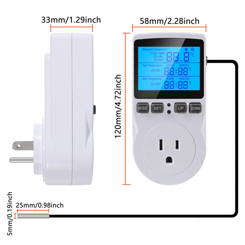 [Australia - AusPower] - UMLIFE 1Pack Digital Temperature Controller Thermostat Timer - Reptile Thermostat Controller Day Night Timer 110V 15A Temperature Controlled Outlet Plug Heating Cooling Control with Sensor 