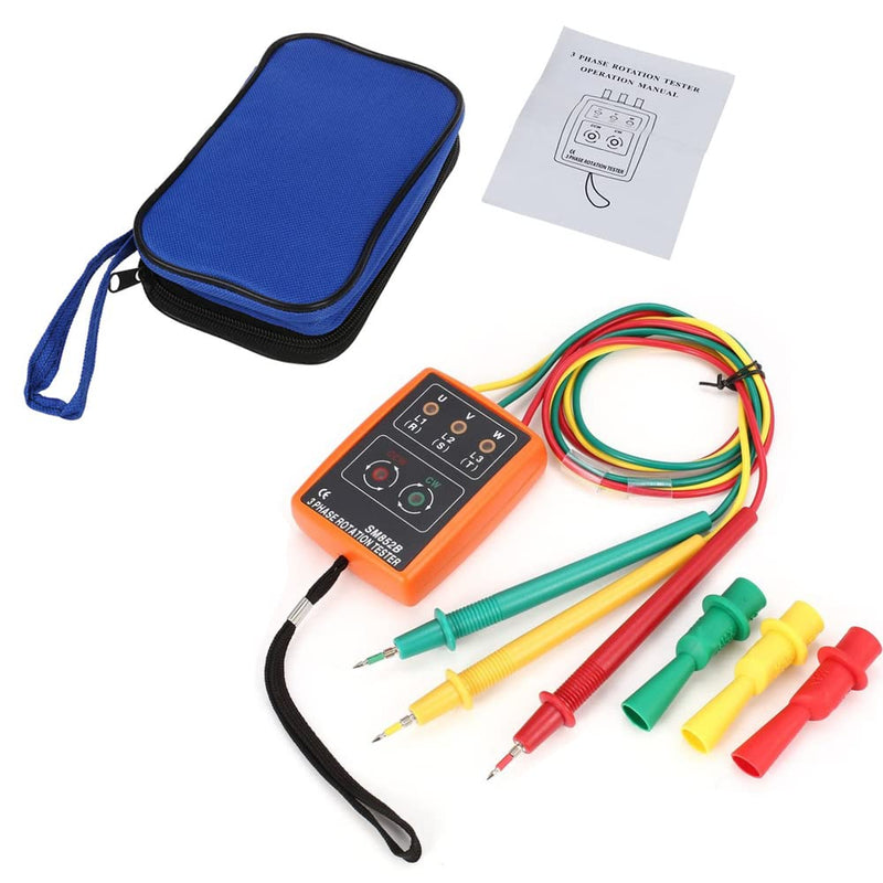 [Australia - AusPower] - Phase Tester Rotary Field Meter AC60 V ~ 600 V, EIMZU Rotation Display Tester Detector Meter 3 Phase with Crocodile Clips and Buzzer Tester Shows 