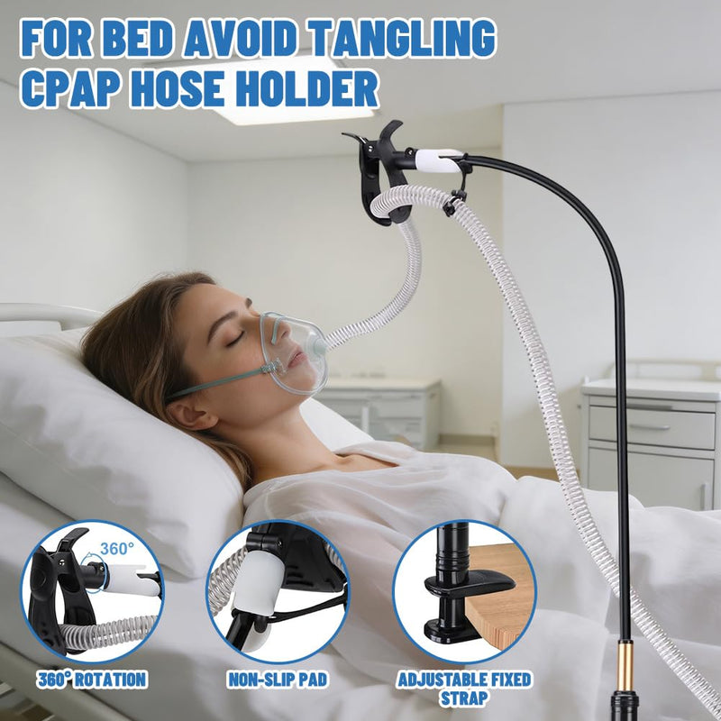 CPAP Hose Holder, Height Adjustable CPAP Hose Holder with 3 Clips, 360° Flexible, Tangle-Free, Adjustable & Robust