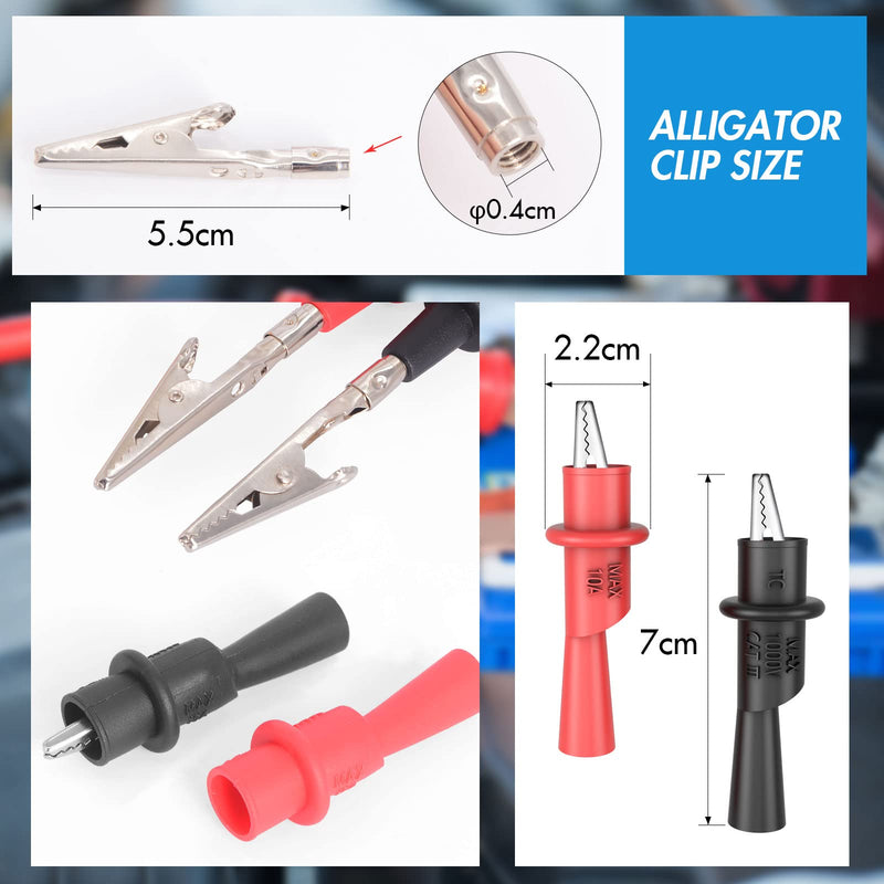 [Australia - AusPower] - Test Leads Set Multimeter Leads and Alligator Clips, Insulated Test Leads CAT III 1000V with Threaded Alligator Clips, 4mm Test Leads Threaded Probes Tip Red 