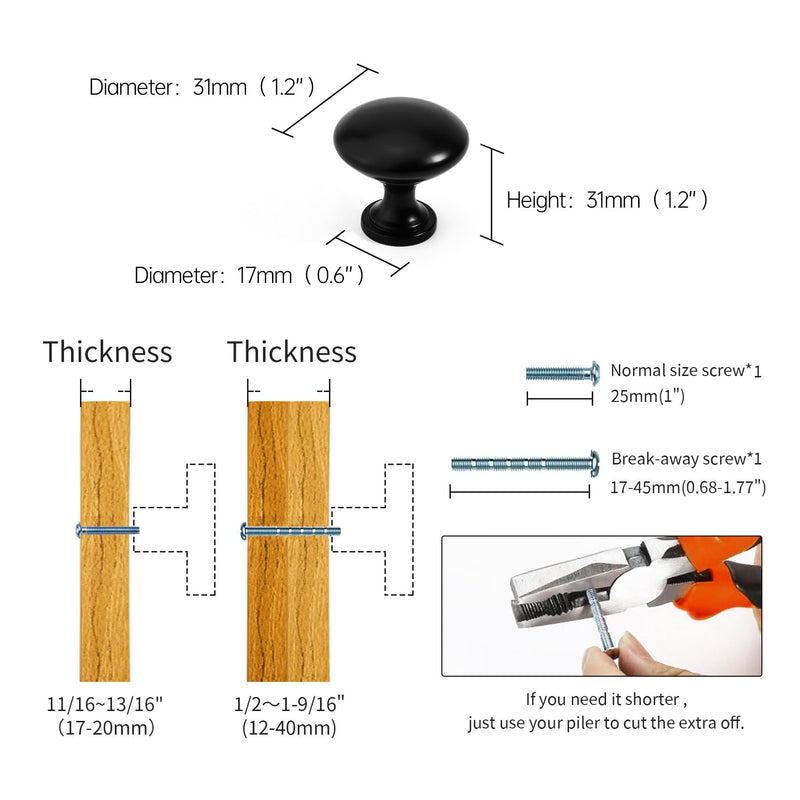 Kitchen Cabinet Knobs Single Hole Knobs-Matt Black Furniture Handle, Drawer Knobs Dresser Handles Modern Cabinet Pulls,10 Pack 10 Pack (Single Hole Knob) Matt Black