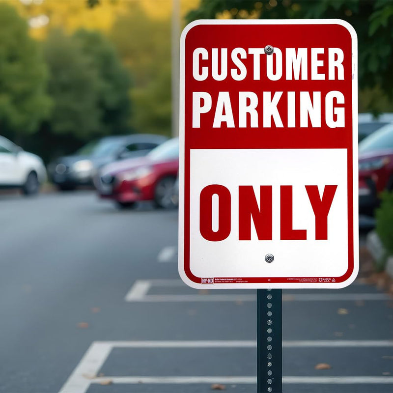 Hy-Ko Aluminum Signs, 12” x 18”, Durable Long-Lasting Contrasting Metal Signs for Outdoor Use for Businesses, Property, Clear & Easy to Read Informational Display Customer Parking Only