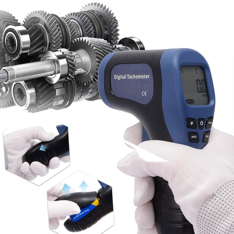 [Australia - AusPower] - Handheld Digital Laser Tachometer Non-Contact RPM Meter Motor Speed Gauge Gun Measuring Range: 2.5-99999RPM with 10 Reflective Tapes Blue with Reflective Tapes 