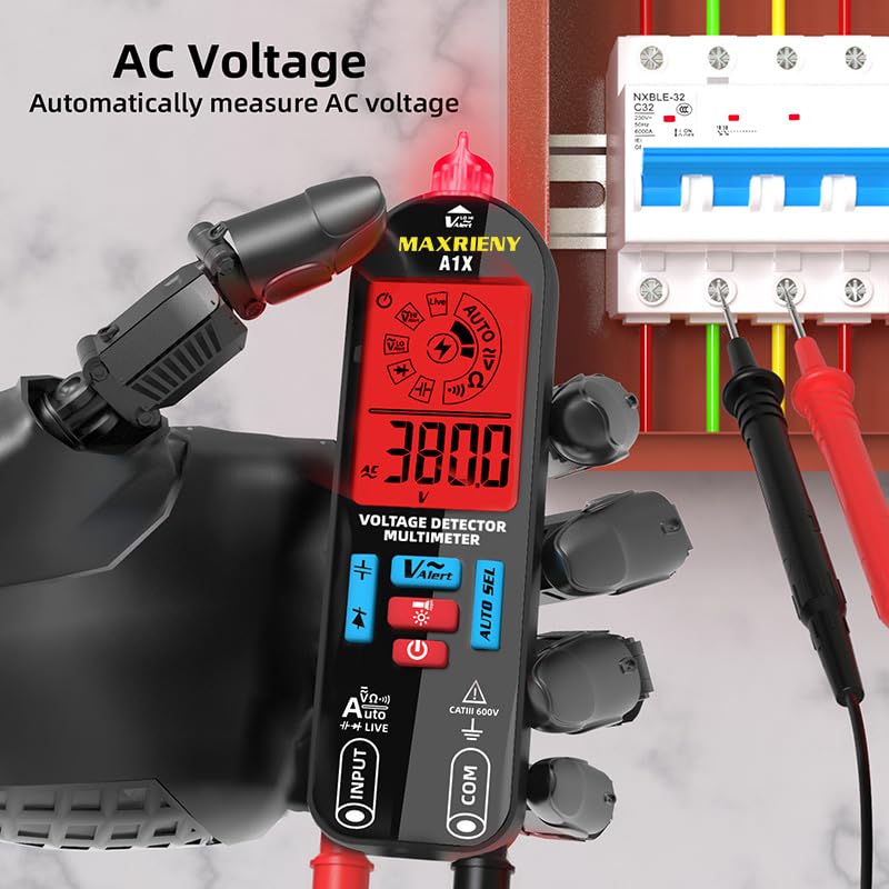 [Australia - AusPower] - Digital Multimeter Rechargeable Electrical Tester NCV with Audible and Visual Alarms Auto-Ranging Measures AC/DC Voltage Capacitance Resistance Continuity Capacitance Diode Live Check Tester 
