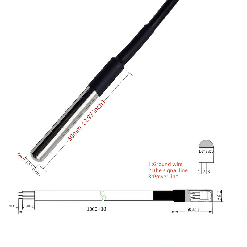 [Australia - AusPower] - 5pcs DS18B20 Temperature Sensor Waterproof Digital Stainless Steel Tube Temp Probe 1 Meter 39.3" Compatible with Arduino Raspberry pi 