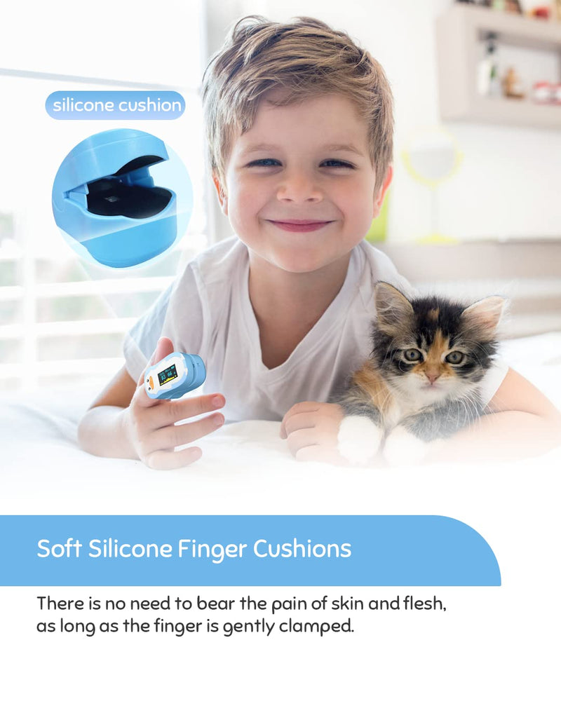 [Australia - AusPower] - Pulse Oximeter for Kids, Vibeat Fingertip Blood Oxygen Meter with Smart Reminder for Childrens, Infant, Toddlers, Oximeter Finger with Pulse, Heart Rate Monitor for Children, Batteries & Lanyard Included, FSA/HSA Eligible, Blue 