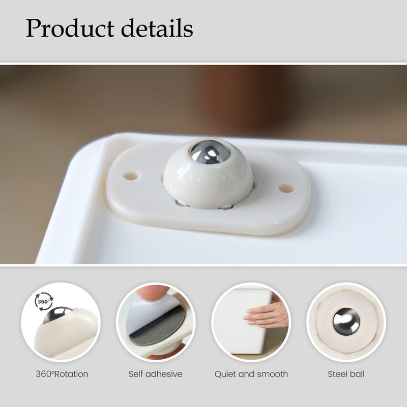[Australia - AusPower] - Self Adhesive Mini Caster Wheels, Stem Casters Roller Bearing, 360° Rotation Universal Wheel, Sticky Pulley for Trash Can, Storage Box, Small Furniture (8, White-Swivel) 8 