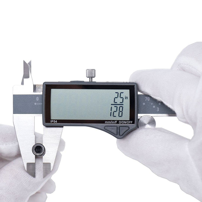 [Australia - AusPower] - IP54 Grade Digital Caliper, DCLR-0605 0-6" /150mm, Inch/Metric/Fractions Conversion, Stainless Steel, Large LCD Screen 