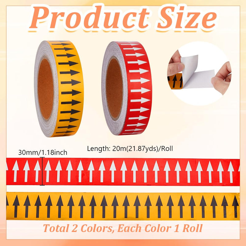 AHANDMAKER 2 Pcs Flow Arrow Tape Pipe Identification Marking Stickers with Reflective Strips Adhesive Arrow Labels for Pipe Flow Directional Identification Pipe Markers 1.2 inch x 131 ft