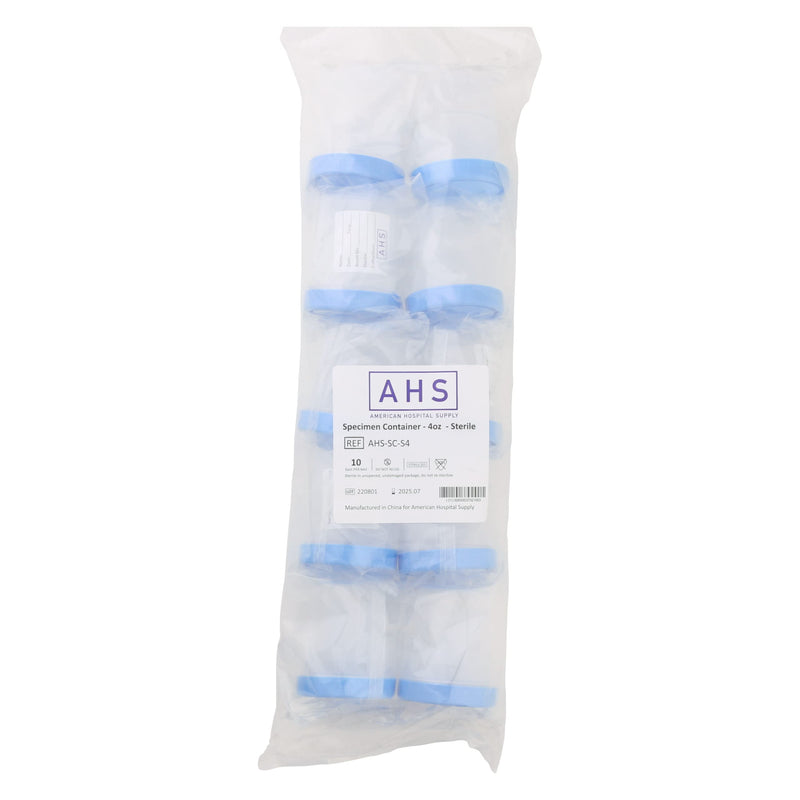 [Australia - AusPower] - AHS American Hospital Supply Sterile Specimen Cups | Sterile Urine Cups with Lids | Single-Use Urine Sample Containers with Screw On, Leak-Resistant Lid, (Pack of 10) 4 Oz. Pack of 10 