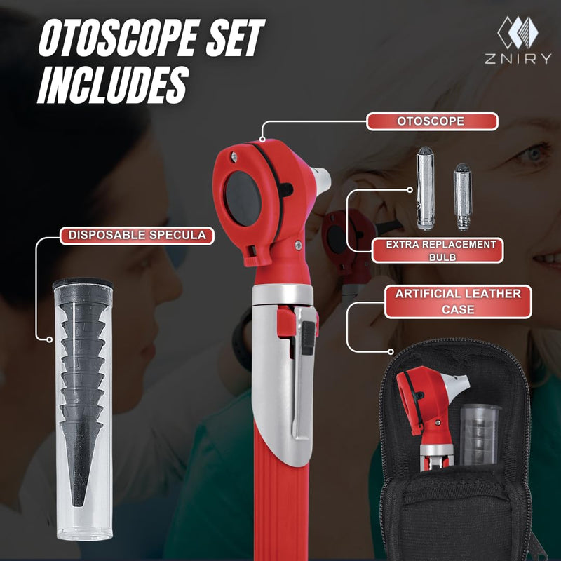 [Australia - AusPower] - Fiber Optic Mini Otoscope - Ear Scope with Light for Infection Detection, Wax Removal, and at-Home ENT Exams (Red Color) 