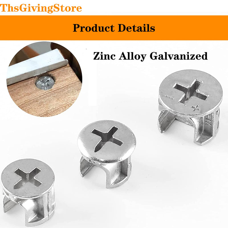 [Australia - AusPower] - 75pcs Cam Lock Nut Fasteners, 3 Sizes Eccentric Wheel Nut Furniture Connectors Cam Fittings for Cabinet Connecting Hardware Bolts Silver Tone 