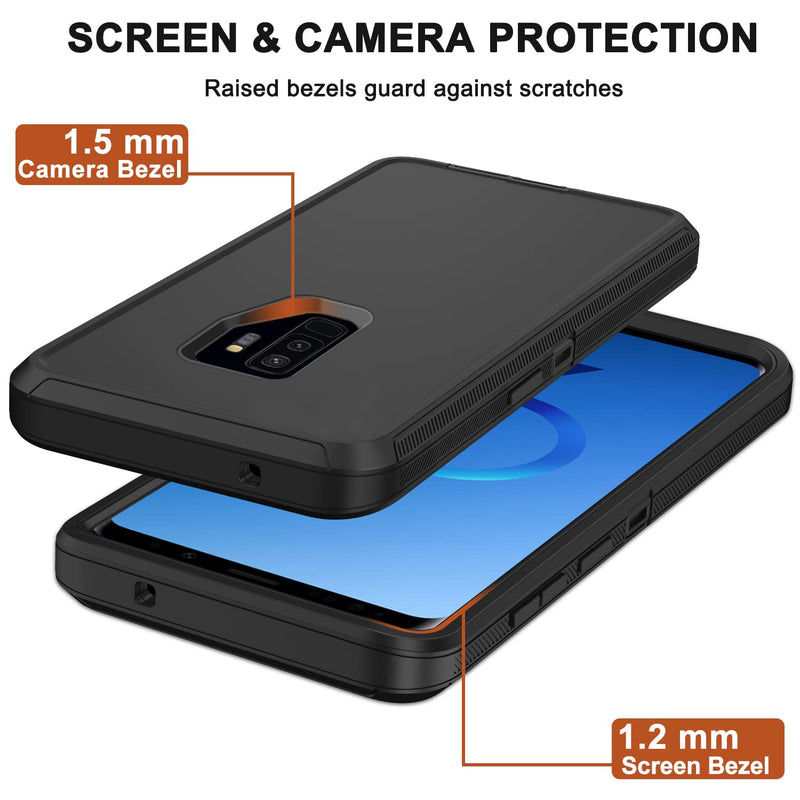 [Australia - AusPower] - for Samsung Galaxy S9 Plus Case with Belt Clip Holster, 2X Screen Protector, Military Grade Protection Heavy Duty Full Body Shockproof Rugged Protective Cover for Samsung Galaxy S9+ Plus (Black) Black 