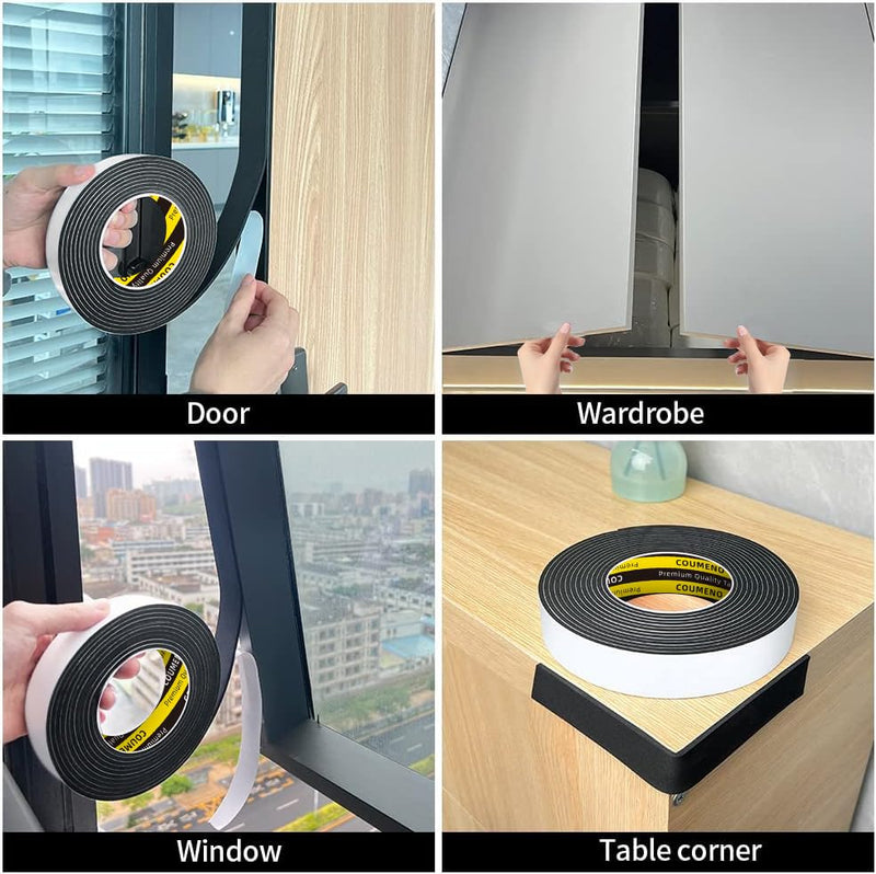 Single-Sided Adhesive EVA Foam Tape 2 Pack 1.2in x 16.4FT,Black Foam Weather Stripping,Door Seal & Window Insulation Tape,Waterproof Sound Proof Seal Strip for Doors,Garage Door/Gap Sealing 2 Pack 1.2inX16.4FT Black