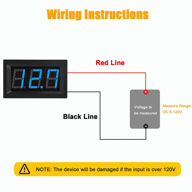[Australia - AusPower] - 5 Pack DC 5~120V Digital Mini Voltmeter Tester Voltage Gauge, SUNJOYCO 0.56" LED Display Panel Motorcycle Battery Monitor, 2 Wire Calibratable DC Volt Meter, Blue 