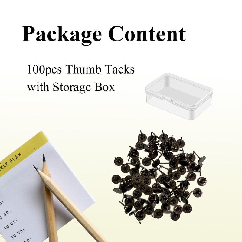 [Australia - AusPower] - 100pcs Upholstery Thumb Tacks for Wall, 7/16 Inch Heavy Duty Flat Head Push Pins, Decorative Long Wall Tacks Nails for Office Home Furniture Decor Fabric Wooden Photo, Bronze 