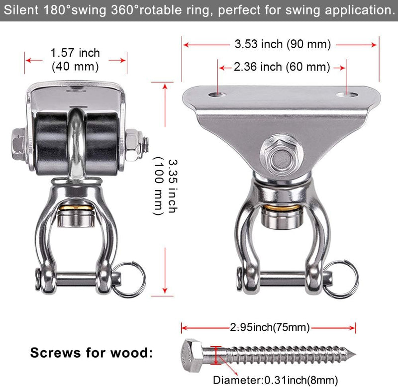 [Australia - AusPower] - SELEWARE Silent, No Squeaking, Heavy Duty Stainless Steel Swing Hangers for Hammock Chair, Aerial Yoga Silk, Porch Swing. Swivel Bearings Inside, 1000 LB Capacity 