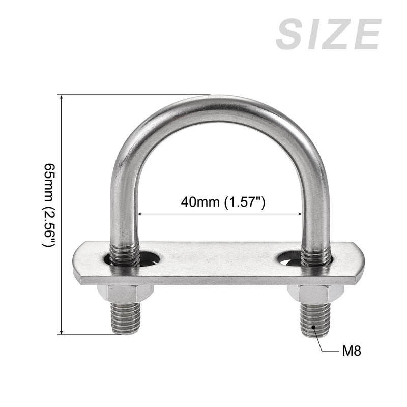 [Australia - AusPower] - METALLIXITY U Bolts 2 Sets (M8x40x65mm), Round U Bolt 304 Stainless Steel with Accessories - for Construction, Pipe M8x40x65mm 