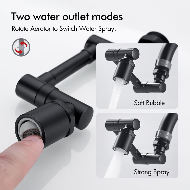 BAGNOLUX Brass 1080° Swivel Black Faucet Extender for Bathroom Sink, 2 Modes Rotating Faucet Extension Spout, Universal Splash Tap Aerator Attachment Adapter for kitchen Sink, Robotic Arm Water Matte Black-2