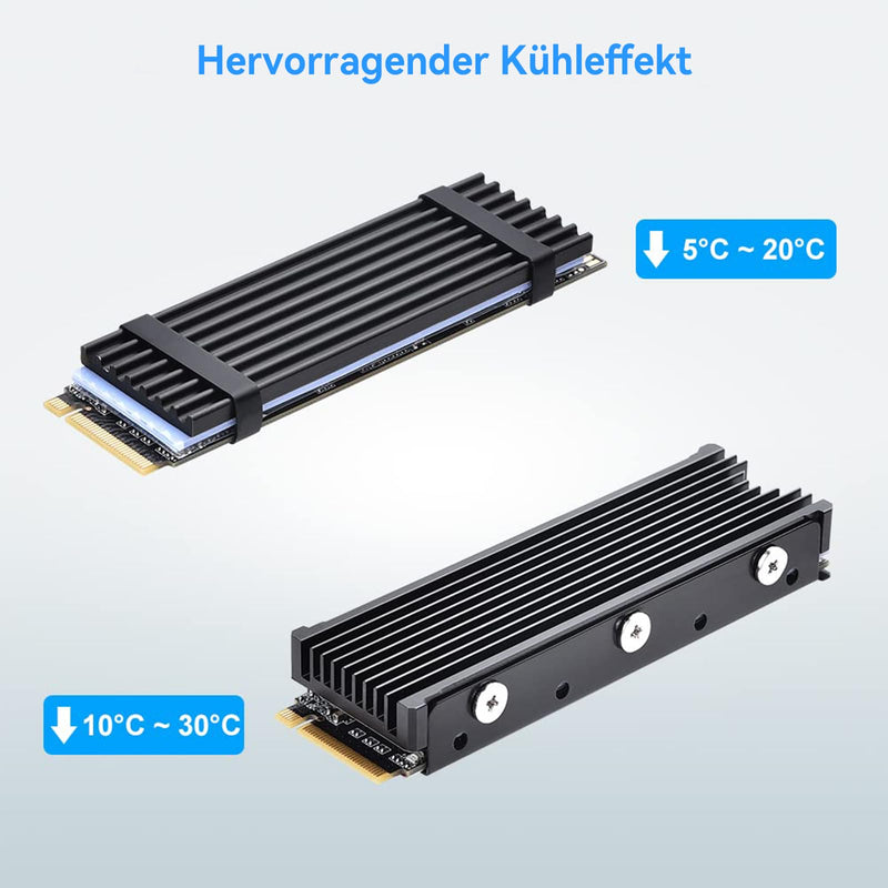 ELUTENG M.2 Heatsink for 2280 M.2 SSD, Aluminum Double-Sided with 4 Silicone Thermal Pads Suitable for PC/PS5/PS5 Slim Installation, M.2 PCIe NVMe/SATA SSD, Black For PC and PS5