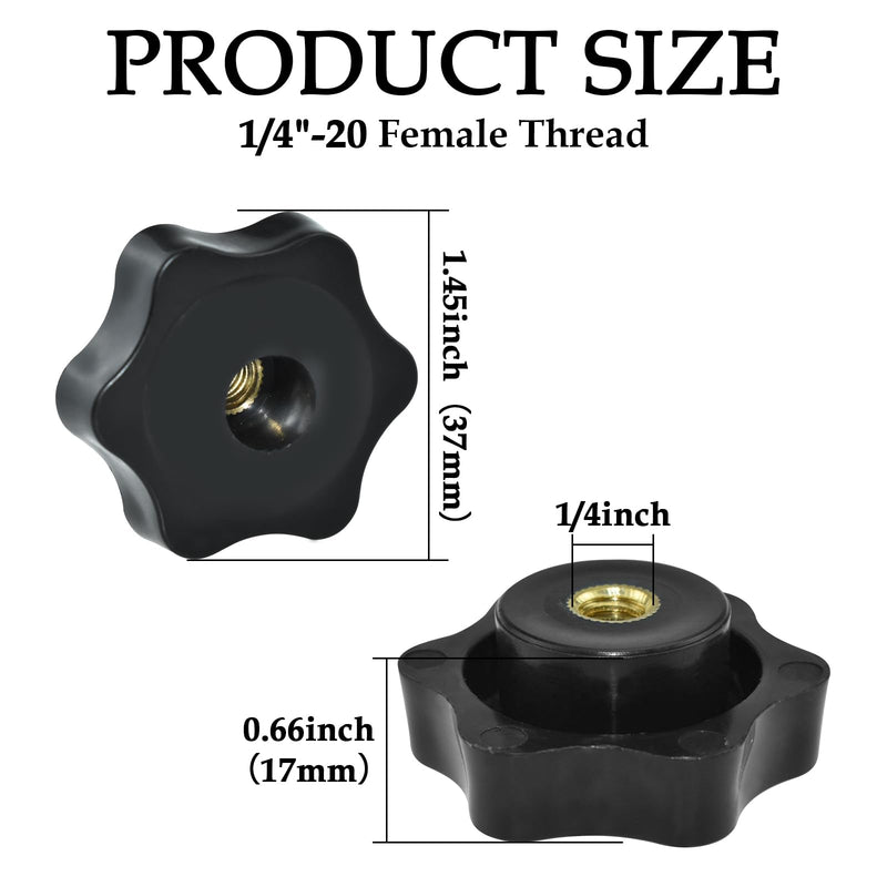 [Australia - AusPower] - 4 Pcs 1/4"-20 Inch Knob Black Nylon Screw-On Type Thru Threaded Knob Nuts 6-Star Shape Hand Tighten Clamping Knobs Perforate 38#1/4 