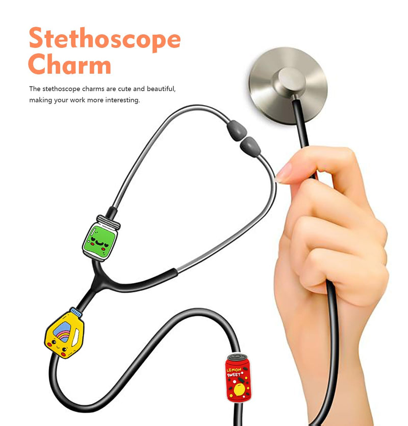 [Australia - AusPower] - 8 Pcs Cartoon Drinks Stethoscope Charms for Nurses,Pediatric Stethoscope Real Working Charms Stethoscope Accessories for Doctors, Nurses, Clinicians and Home 