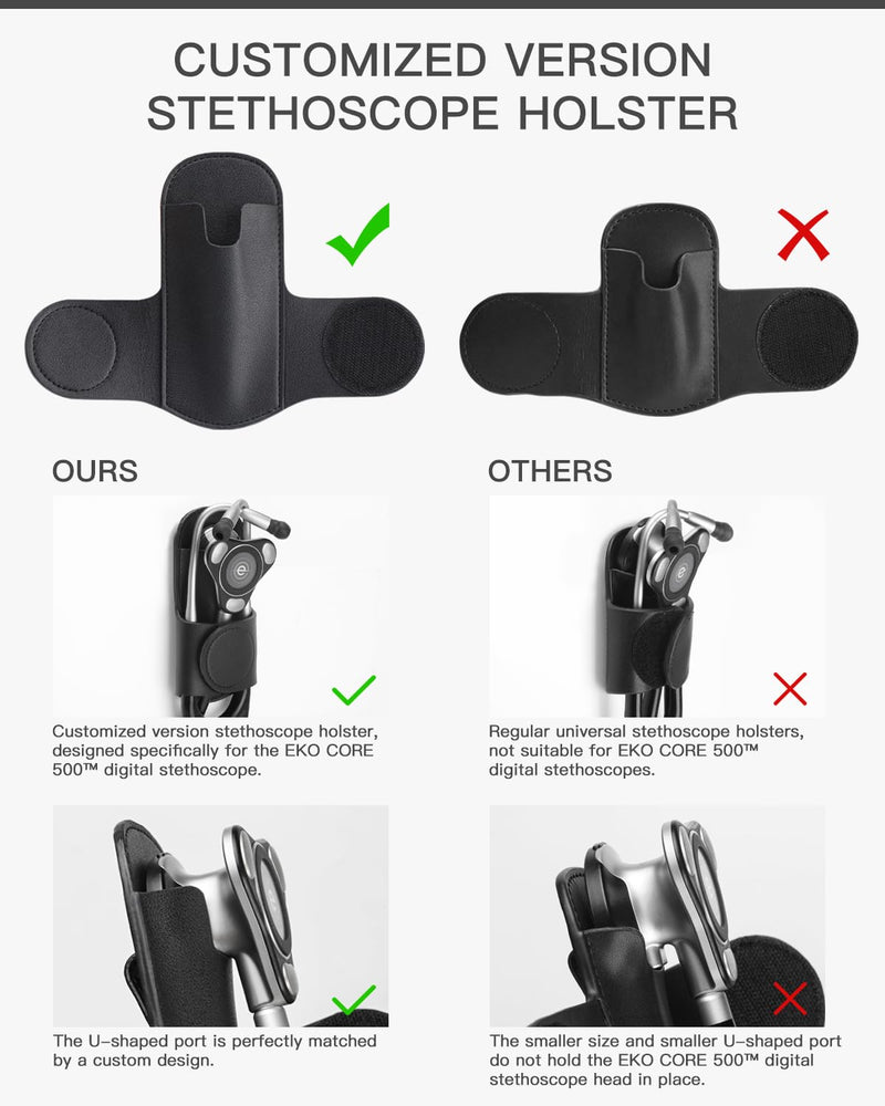 [Australia - AusPower] - Stethoscope Holder Clip for EKO CORE 500™ – Lightweight PU Leather Hip Holder Clip for Physicians, Nurses, EMTs, and Medical Students 